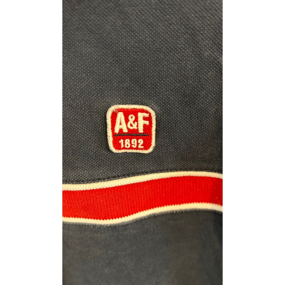 Abercrombie & Fitch Mens Muscle Fit Polo Shirt Navy‎ Blue Red Stripe Size L - Picture 5 of 7